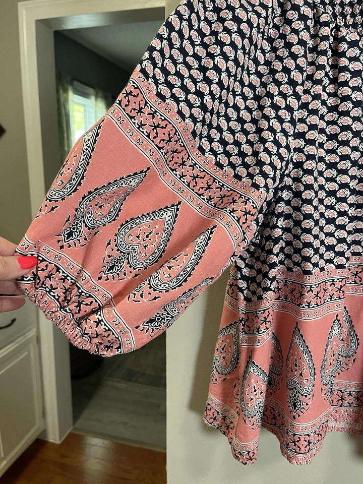 Women’s C&C California Peasant Floral Linen Blend Boho Top Small Hippie - Image 4 of 4