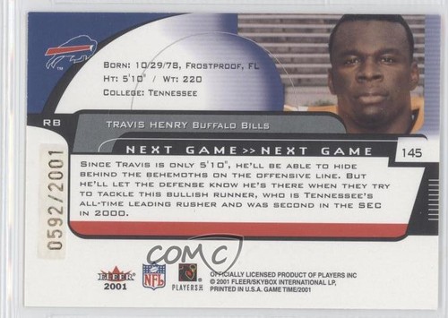 2001 Fleer Game Time Next Game /2001 Travis Henry #145 Rookie RC - Picture 2 of 4