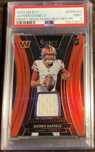 2024 Panini Select Jayden Daniels Draft Selections Rookie Patch PSA 9 Commanders