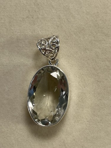 Beautiful Vintage Sterling Silver 925 Green Amethyst Oval Pendant -- 2789 - 第 3/9 張圖片