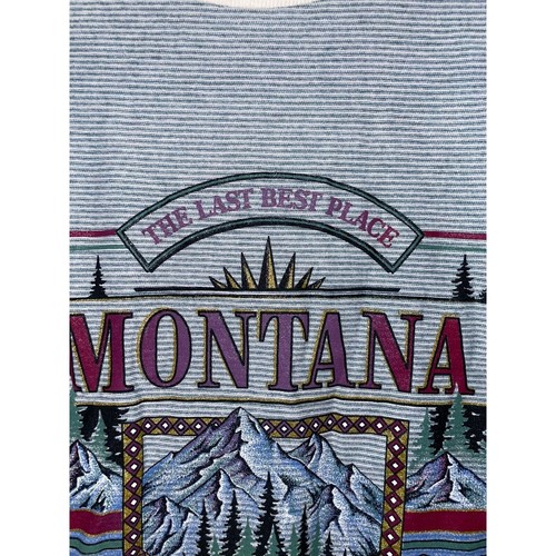 90s Vintage MT Montana Last Best Place Mountain Wild West Green Shirt Striped  - Bild 4 von 11