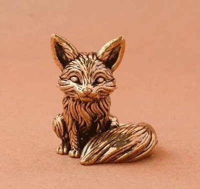 Brass Copper Tiny Fox Animal Figurine Mini Statue Table Desk Home Decoration Toy