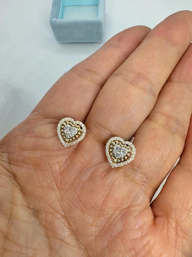 Moissanite 2.5Ct Round Cut Halo Heart Shape Stud Earrings 14K Yellow Gold Plated - Picture 3 of 7