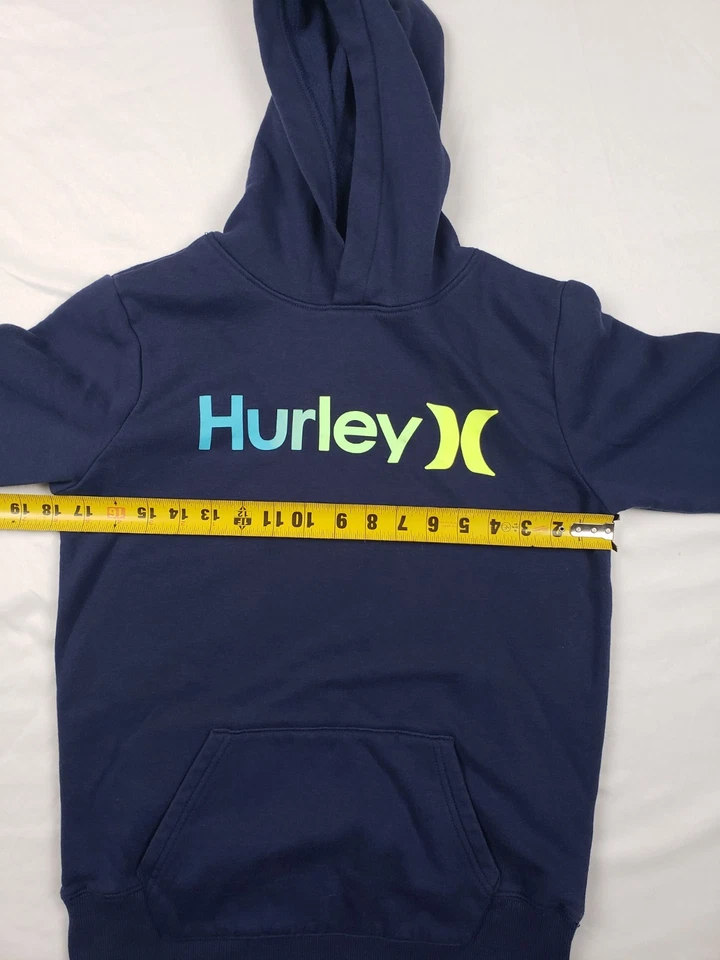 Moletom Hurley juvenil adolescente menino 14/16 azul marinho logotipo de lã casual com capuz - Imagem 4 de 4