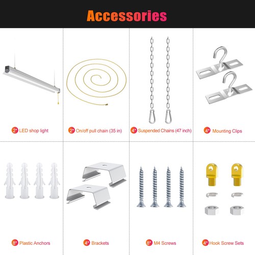 2 PACK 60W LED Shop Light Linkable Garage Warehouse Lighting Tube Fixtures 5000K - Picture 10 of 10