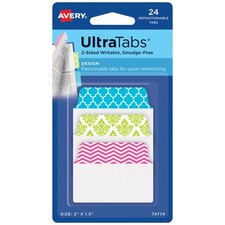 Avery Multiuse Ultra Tabs, 2" x 1.5", 2-Side Writable, Assorted Designs, 24