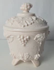 Vintage Jeanette Pink Milk Glass Candy Bowl with Lid, Grapes And Leaves Pattern
