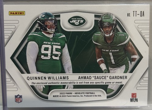 2022 Panini Absolute - Sauce Gardner & Quinnen Williams Tandems Dual Relic /49 - Bild 2 von 2
