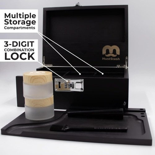 MustStash Large Box with Smell-Proof UV Glass Jars - Storage Box, Bamboo Box ... - Picture 3 of 6
