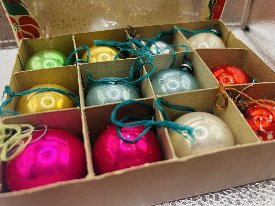 Vintage retro Box of 12 Small Mercury Glass Christmas Tree Baubles ...