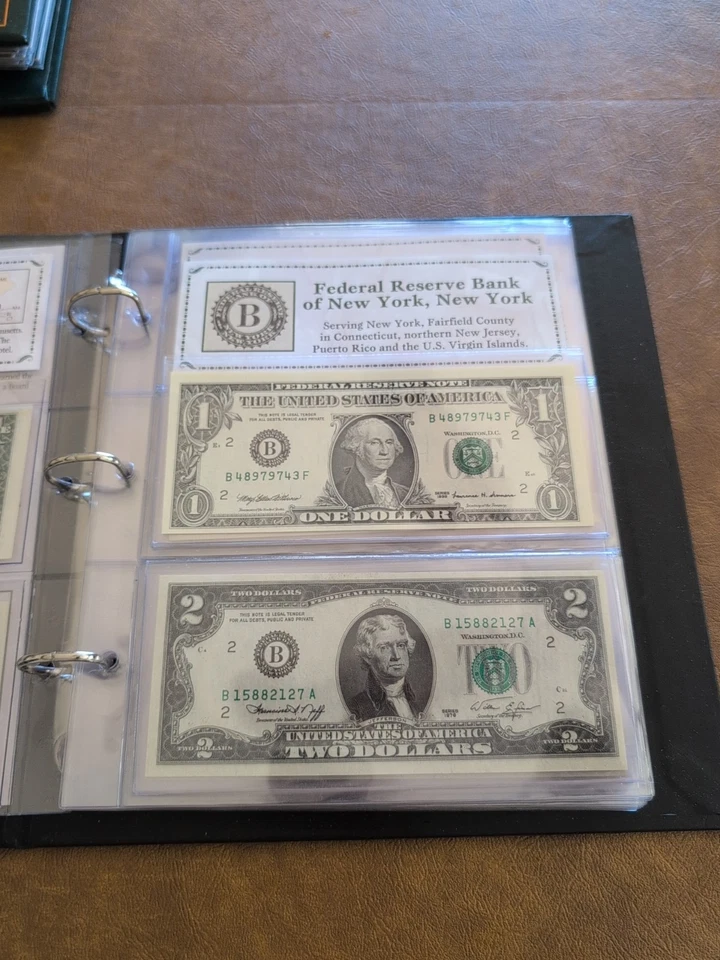 1976 Two Dollar Bills $2 COMPLETE DISTRICT SET 12 A-L UNCIRCULATED & $1 Bill Set - Image 3 of 4