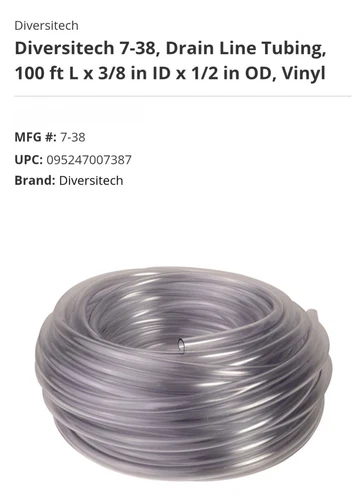 DiversiTech 7-38 3/8"id x 1/2"od x 100' Clear Vinyl Tubing for Condensate Drain