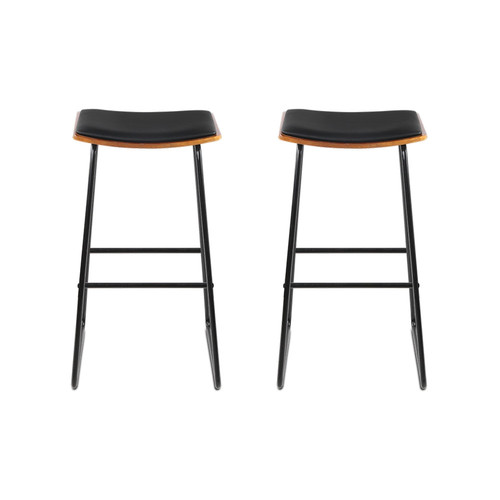Artiss 2x Bar Stools Kithen Dining Chairs Leather Padded Stool Metal Black - Picture 4 of 10