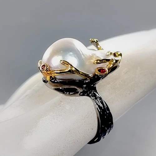 Fine Art Natural Baroque Pearl Ring 925 Sterling Silver Size 7.5 /B-R4562 - Image 2 of 4