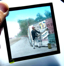 Street life bill poster Bradford antique photo history magic lantern slide #1557