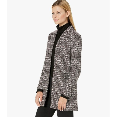 Calvin Klein Tweed 10 Shimmer Red Black White Open Front Women's Blazer Jacket - Picture 9 of 11