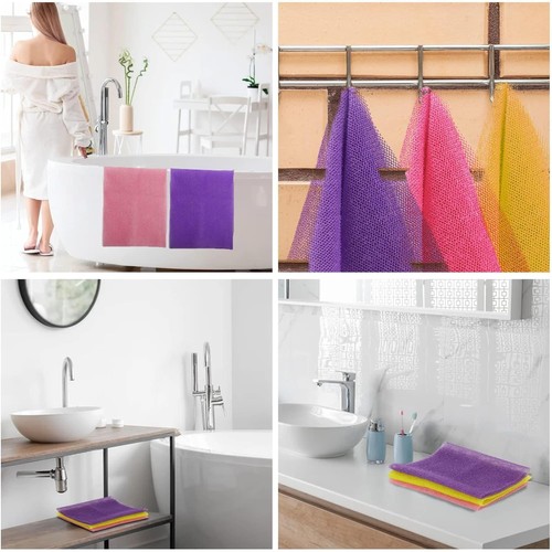 UJFQBH 3 Stück Afrikanisches Badeschwammnetz lang rosa, gelb, lila - Bild 7 von 7