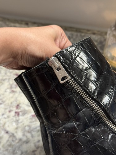 All Saints Croc Embossed Ankle Block Heel Boots - Picture 8 of 12