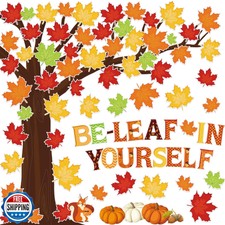 Fall Tree Classroom Bulletin Board Decorations Pumpkin Maple Leaves Bulletin