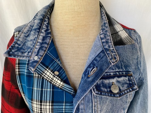 AKIRA..PATCHWORK..FIT & FLARE..DENIM & PLAID..MINI..GRUNGE..DRESS..Small - Picture 3 of 6