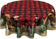 Giwawa Xmas Round Tablecloth 60 Inch, Farmhouse 60 (Round), Plaid 