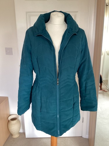 BHS Authentic Dark Teal Coat Sz 12 Polyester Mix Washable 3/4 Lined Zip Cosy VGC - Picture 2 of 7
