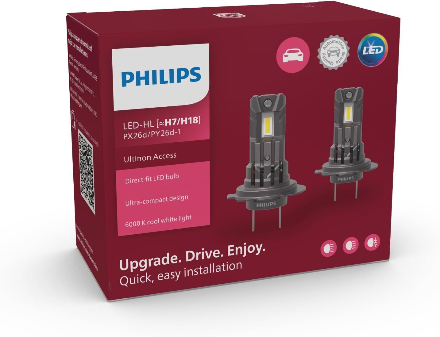 2x Ampoules LED H7 Philips Ultinon 2200Lm 6200K 6000K - Cdiscount Auto