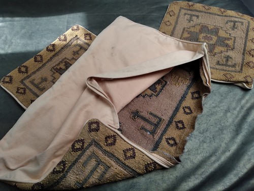 Vintage Cushion Covers X 3 Wool Jute Kilim Boho Ethnic Rustic Brown Yellow - Picture 10 of 12