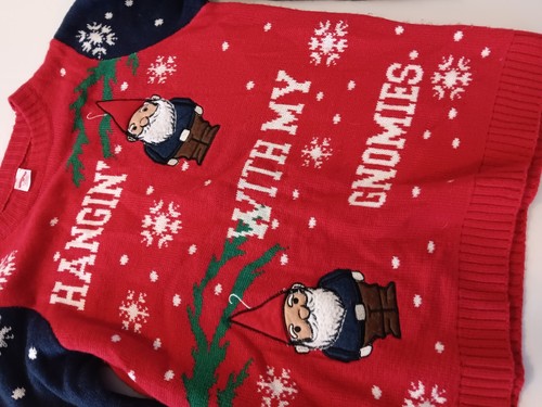 Youth Large 10-12 Woman's S-M Christmas Sweater Hangin' With My Gnomies" GNOMES - Picture 3 of 12