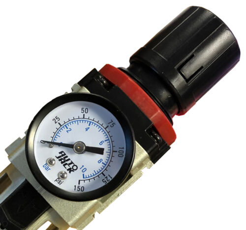 Regolatore Filtro Aria 3/8" con Quadrante Manometro Scarico Automatico Porta BSP - Foto 5 di 12