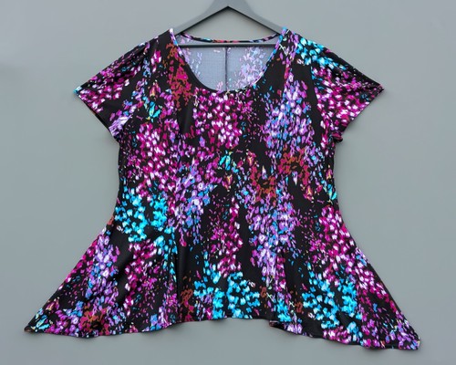 Joanna Hope Flared Hanky Hem Stretchy Jersey Tunic Top Purple Abstract Print 26 - Picture 5 of 12