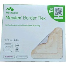 💚 Box Of 5- Molnlycke Mepilex Border Flex 4" x 4" - Soft Silicone Foam Dressing