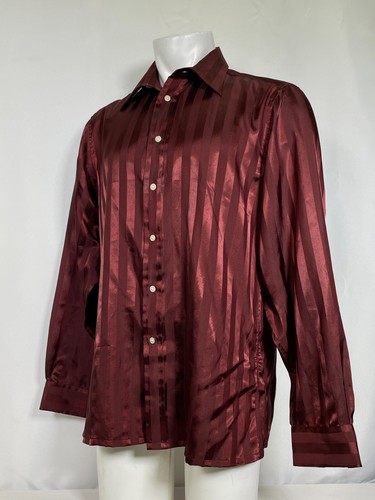 Givenchy For Chesa Maroon Button Down Sheer Stripe Long Sleeve Shirt Men's LARGE - Picture 5 of 10