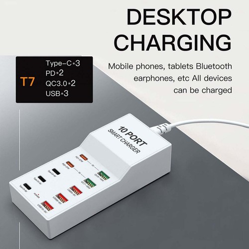 72W Multi Ports 10 Port USB Charger AC Adapter Travel Wall Hub Charging Station - Picture 11 of 24