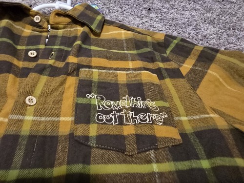 BNWT Cakeworthy x Scooby Doo mustard & brown plaid check unisex flannel shirt, S - Picture 5 of 11