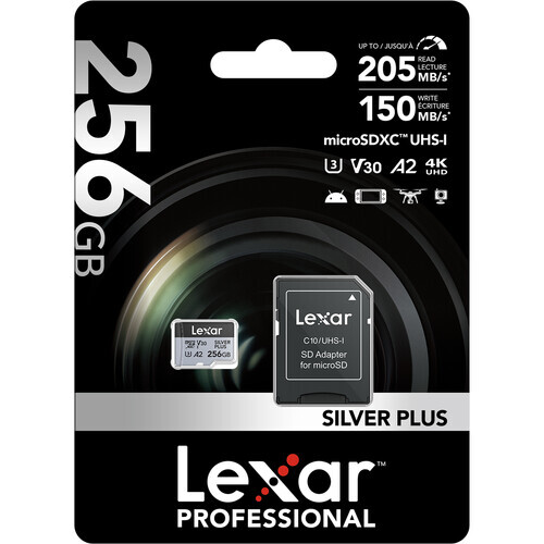 Carte mémoire flash Lexar Micro SD Professional ARGENT PLUS 64 Go 128 Go 256 Go - Photo 10 sur 10