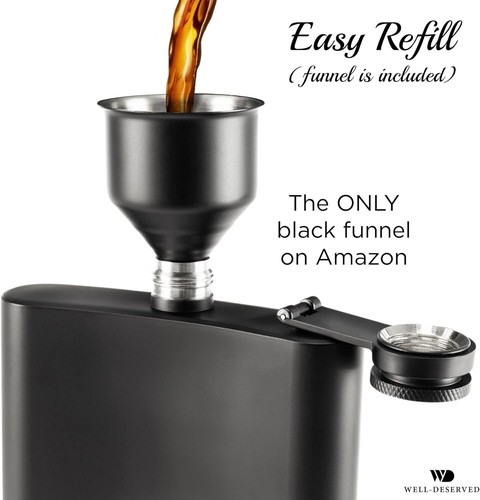 Matte Black Flask 8 Oz + Black Funnel + Black Canvas Pouch. Gift Set, Classy Pac - Picture 2 of 9