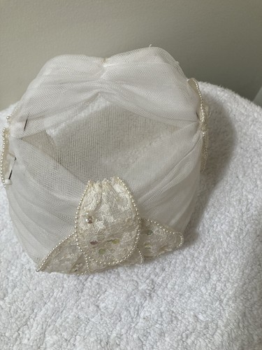 Fascinator White Hat Veil Formal Cocktail Tea vintage headpiece rare Piece - Picture 12 of 23