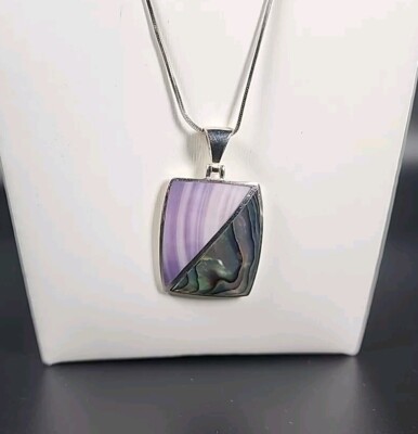 Sterling Silber 925 Halskette 18'' Quadrat Schlangenkette & Abalone Muschel Anhänger