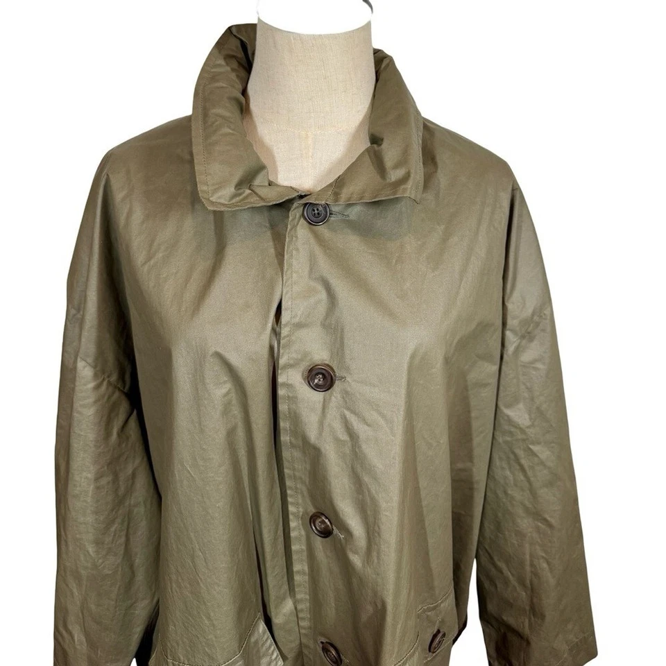 Eskandar Swing Coat Waxed Rain Jacket Detachable Hood Olive Green 1/Small $2559 - Image 3 of 4