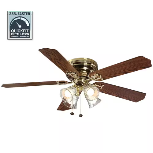 Ceiling Fan LED Light Kit Indoor Flush Mount Polished Brass Luxury Finish 52 in - Picture 1 of 12
