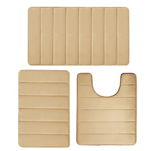 3PC Bathroom Set Rug Contour Mat Toilet Lid Cover Plain Solid Color Bathmats - Picture 16 of 16