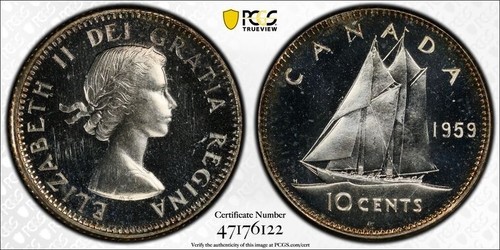 1959 Canada Gem PL Ten Cents Dime PCGS PL 64 Cam RARE