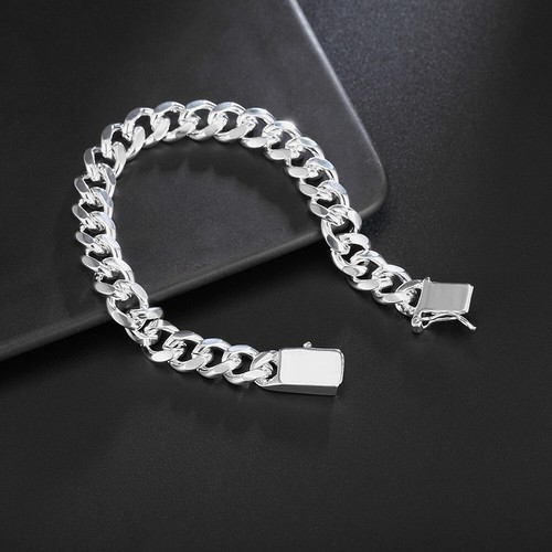 Plata 925 Cadena 10MM Hombre Noble Pulsera Moda Dije Joyería Boda Sólido - Imagen 5 de 5