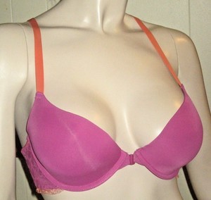 DKNY-34D-Pink-amp-Orange-with-Lace-Front-Closing-Racer-Back-Light-Foam-Padded-Bra
