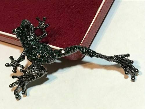Frog Brooch Shawl Pin Pendant Vintage Style Dark Green Crystal Jewellery - Picture 6 of 13