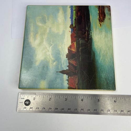 Small Village Edge of River Wall Art Ceramic Tile Boat Bullworks 6 x 6 Inch - Picture 5 of 5