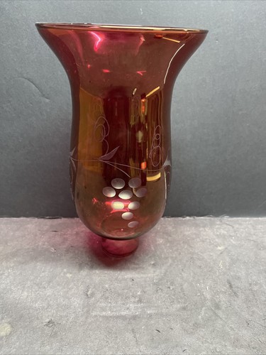 Cranberry Flower Glass Hurricane Lamp Shade Candle Sconce Light 1 5/8” x 8”Tall - Picture 4 of 15