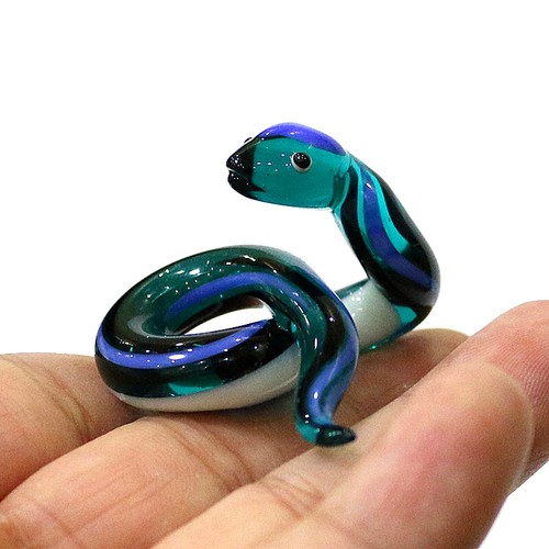 Snake Figurine Hand Blown Glass Art Ornaments Cute Zodiac Miniature  Home Table - Picture 1 of 36