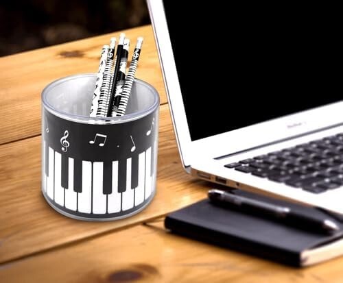 Music Themed Keyboard Design Plastic Pen Pot Pencil Holder Desk Tidy Organizer - Picture 2 of 4